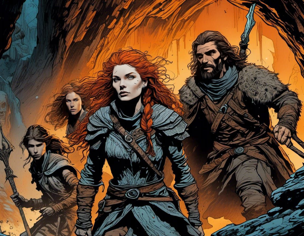 <lora:Shaman Ink:1.0> 8k, close up of handsome, gangly rogue leading (multipass hdr merge of Merida, Bryce Dallas Howard...