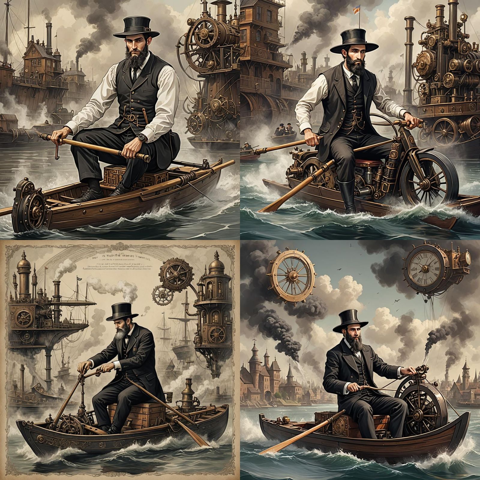 Steampunk Ultra-Orthodox Man Rowing Talmud Book