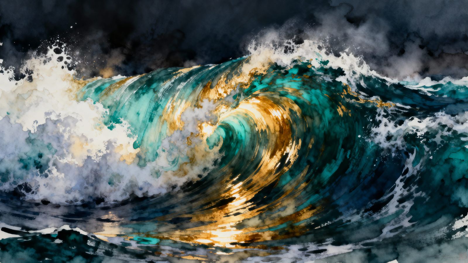 Dynamic Ink Wash Wave with Luminous Foam