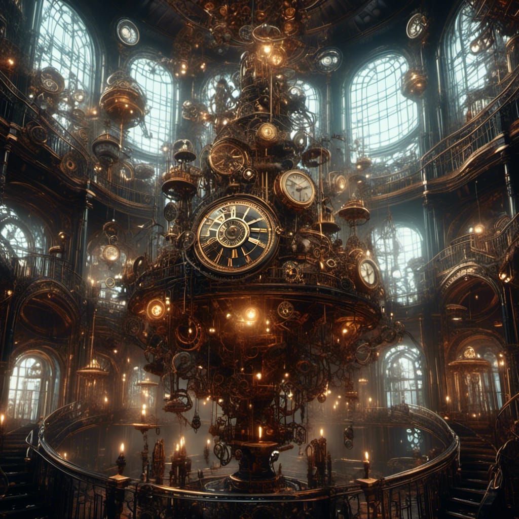 Steampunk Chandelier with Intricate Clockwork Details