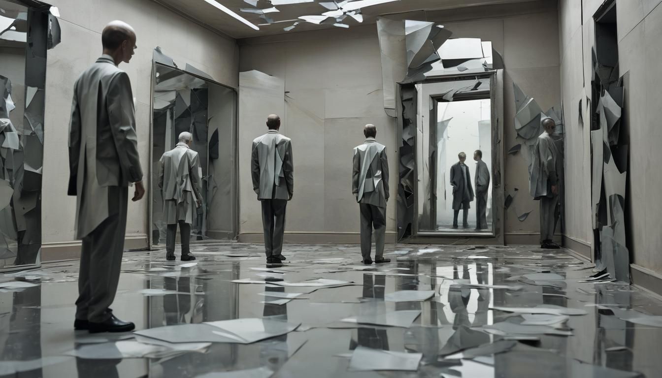 Surreal Figure in Empty Room with Cubist Elements