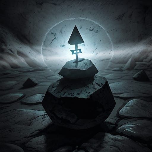 Mystical Stone Rune Card in Dark Cartoon Style