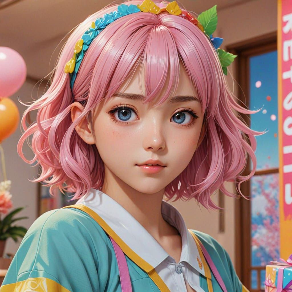 Beautiful Anime Birthday Portrait in Vibrant Pastel Colors