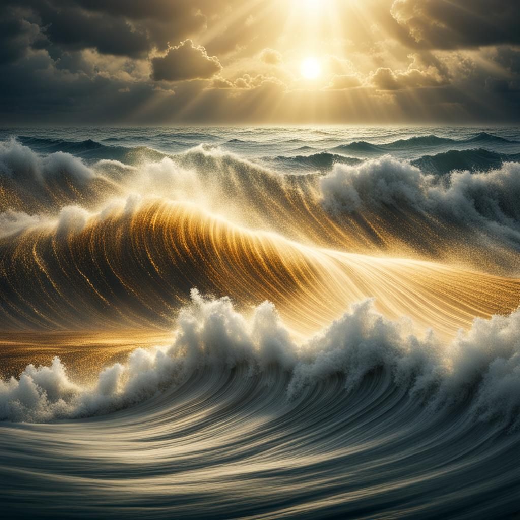 Tsunami with Golden Glitter Waves