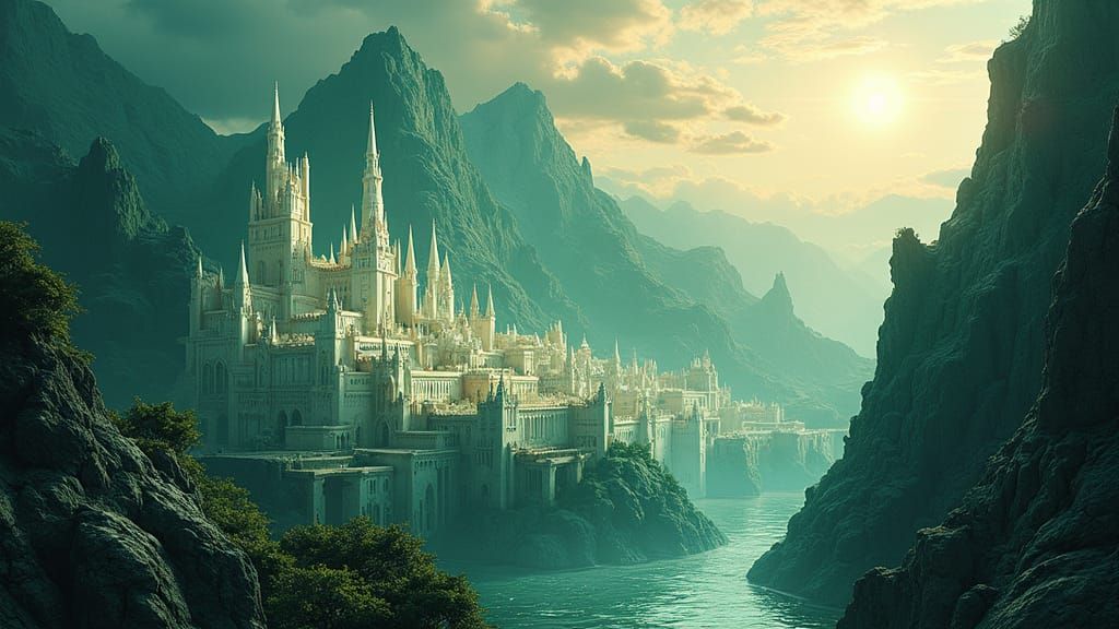 Jade Minis Tirith City and Obsidian Misty Mountains