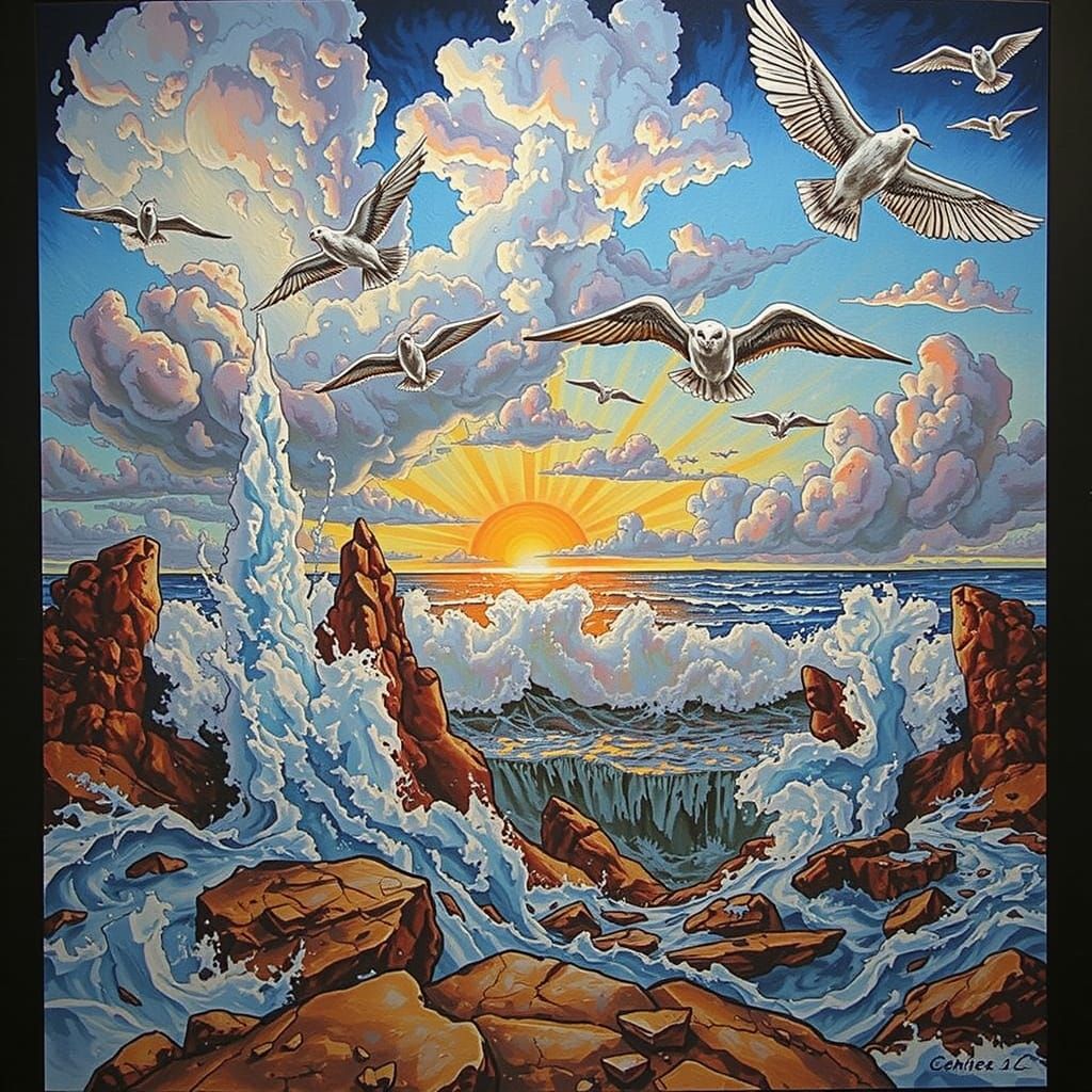 Epic Ocean Scene with Billowing Mist