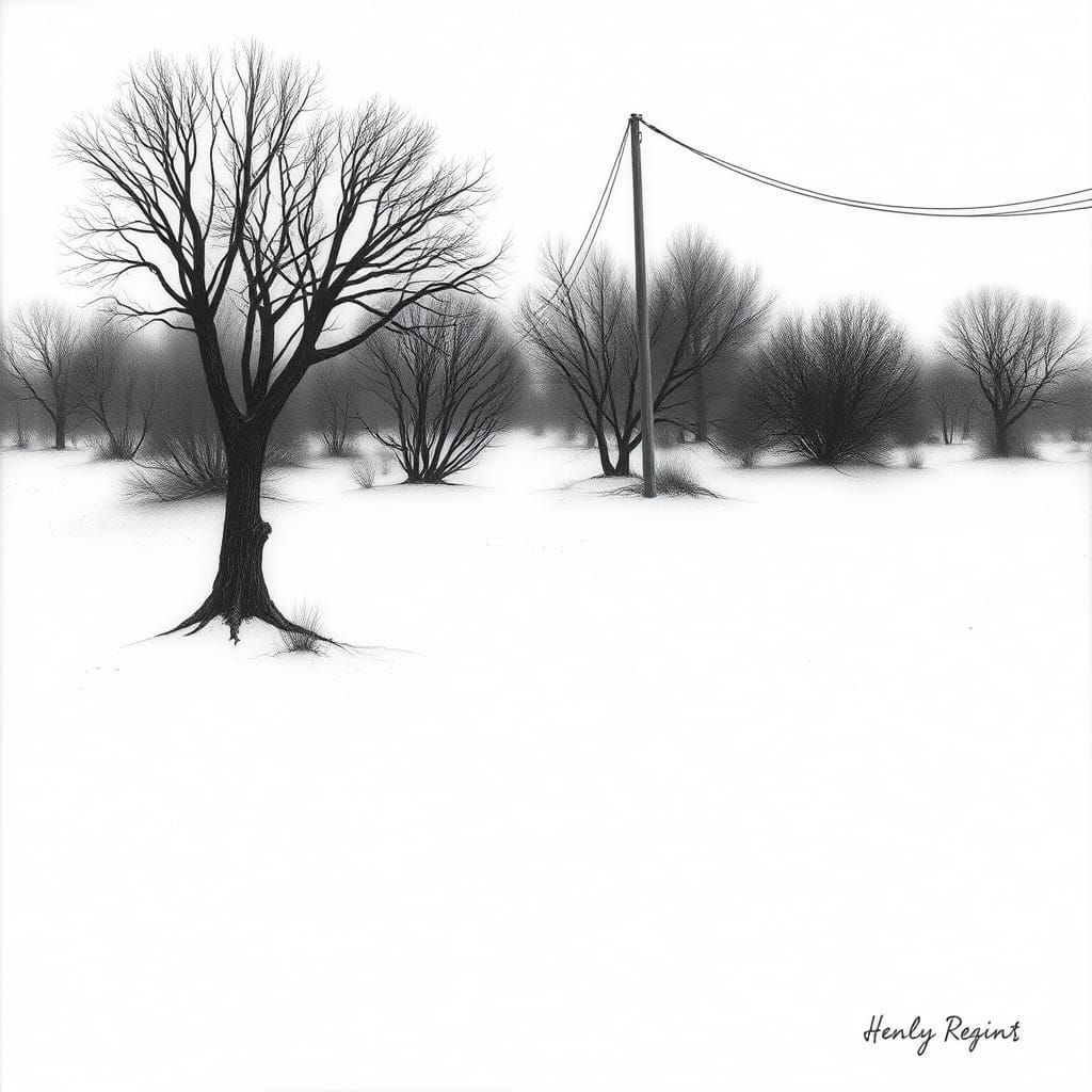 Surreal Winter Scene in a Cyberpunk Aesthetic