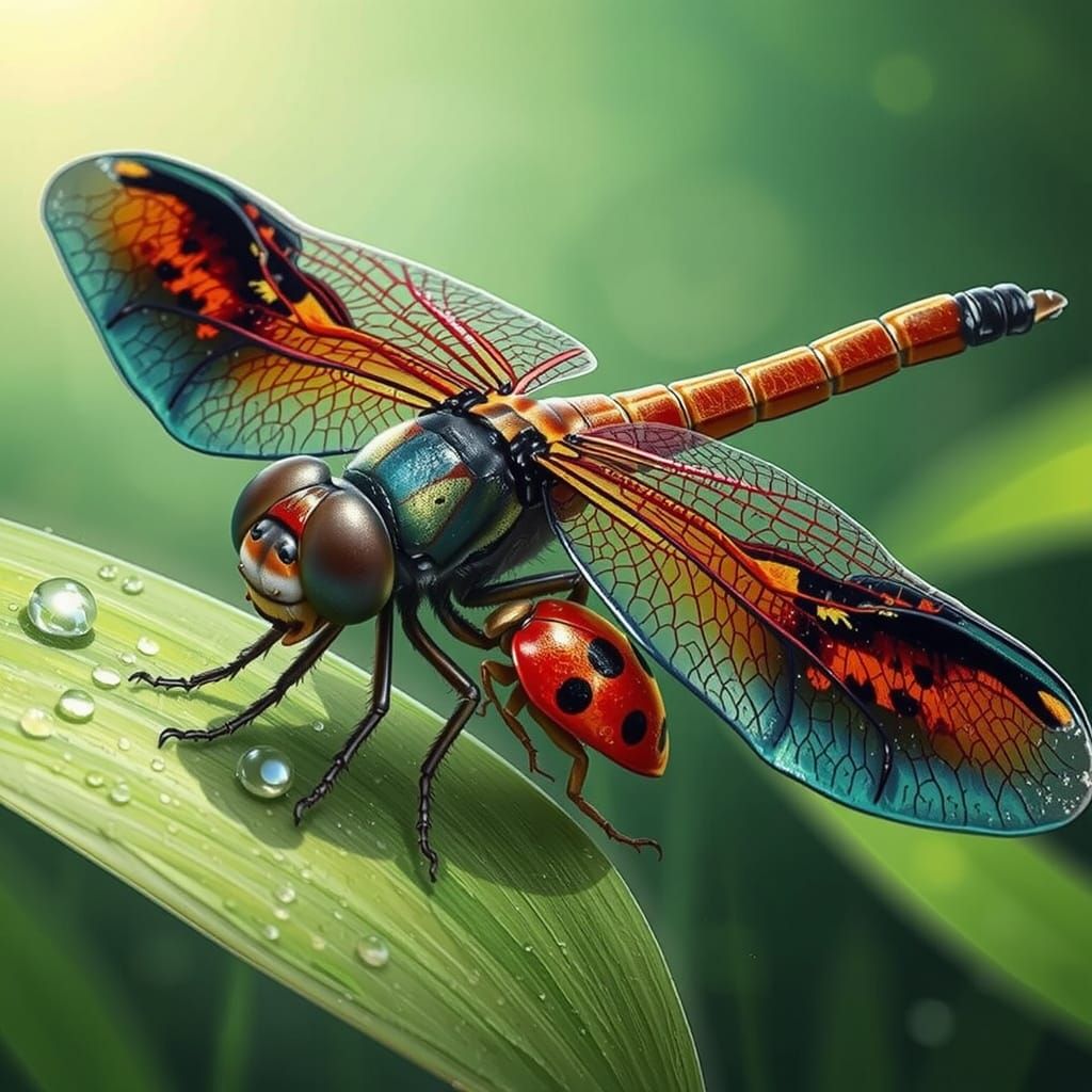 Dragonfly Ladybug Hybrid in Sun-Dappled Meadow