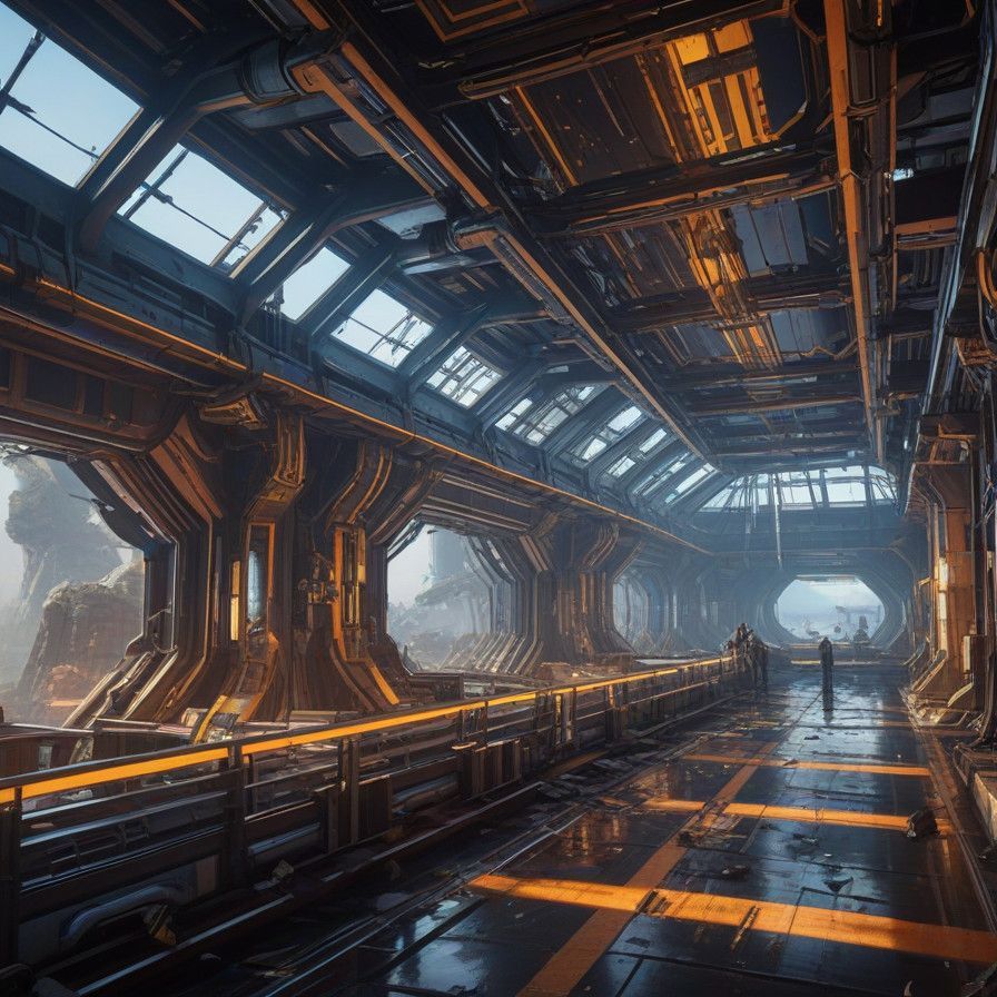 Surreal Space Station Engulfed in Blazing Inferno