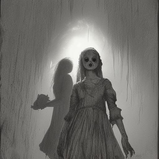 Creepy Horror Girl with Blood in Manga Style