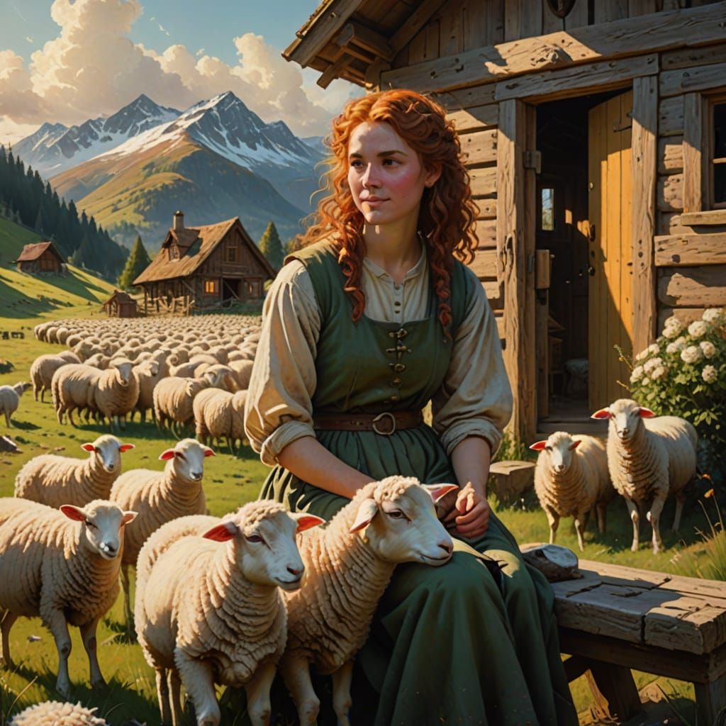 Romantic Shepherdess in Earthy Tones