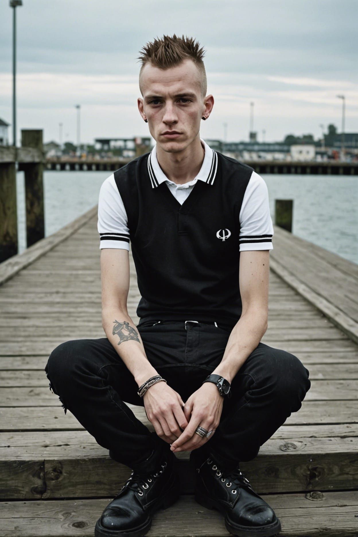 Punk Skinhead Portrait on Pier, Fine Art Style