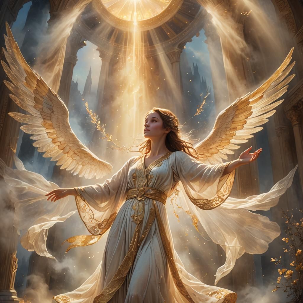 Ethereal Angel Touching Concept Art in Watercolor Style