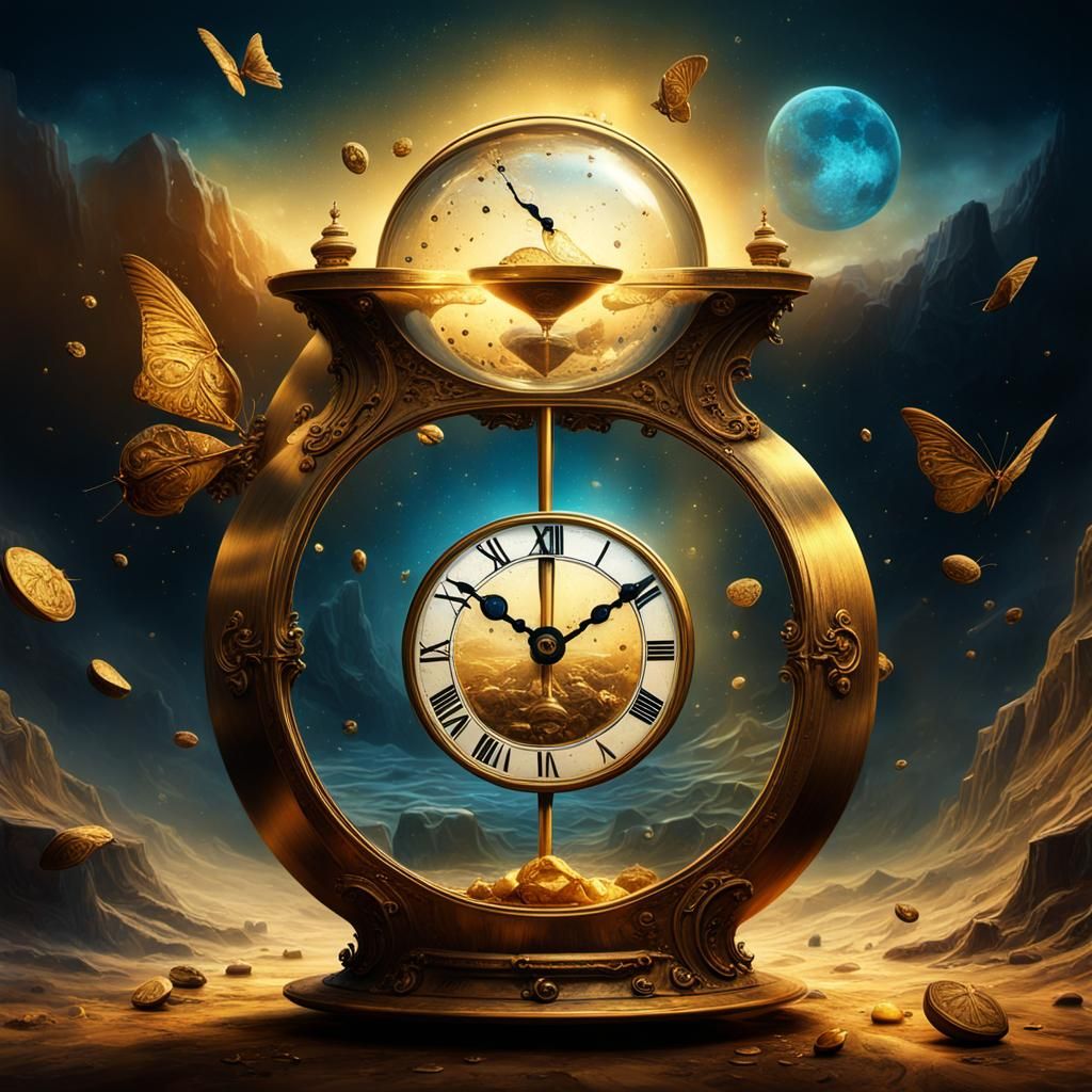 Surreal Hourglass with Shifting Timelines and Clocks