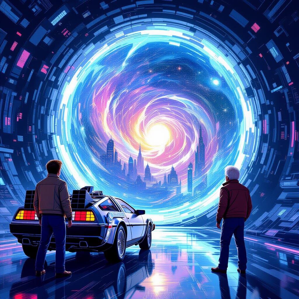 Back to the Future DeLorean Portal to Futuristic World