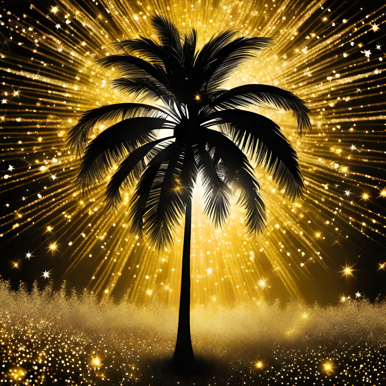 Glittering Disco Palm Tree Dancing in Wild Landscape
