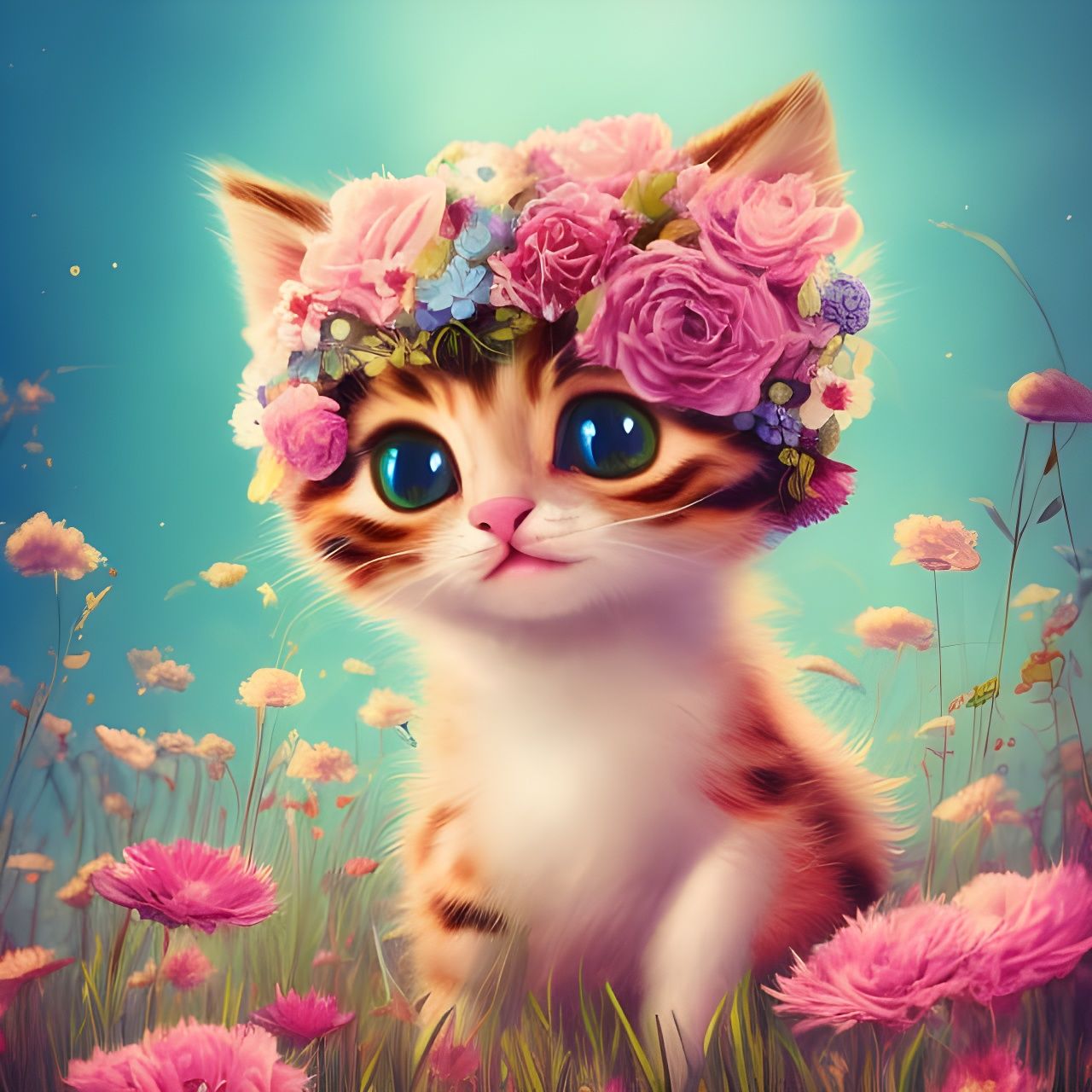 Cute flower kitten