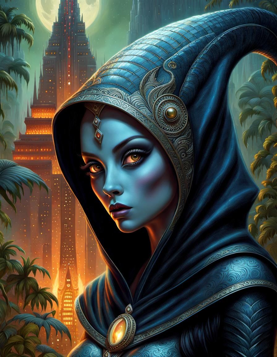 Towering Alien Goddess in Fantasy Illustration