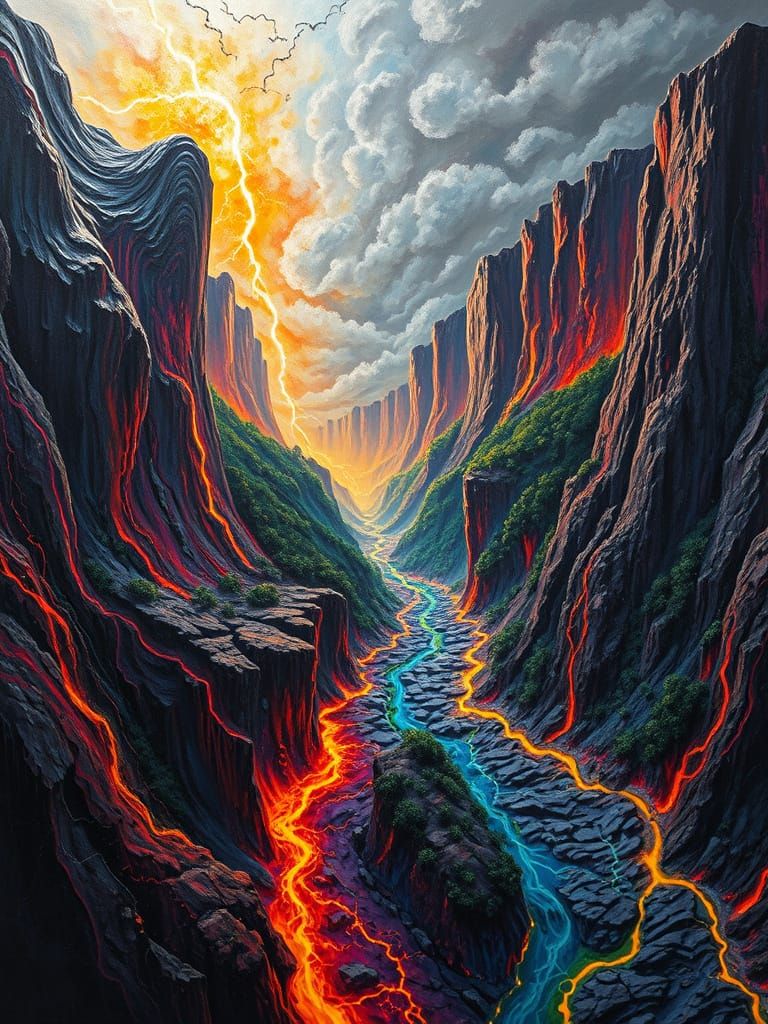 Molten Acrylic Paint Landscape with Fire Rivers