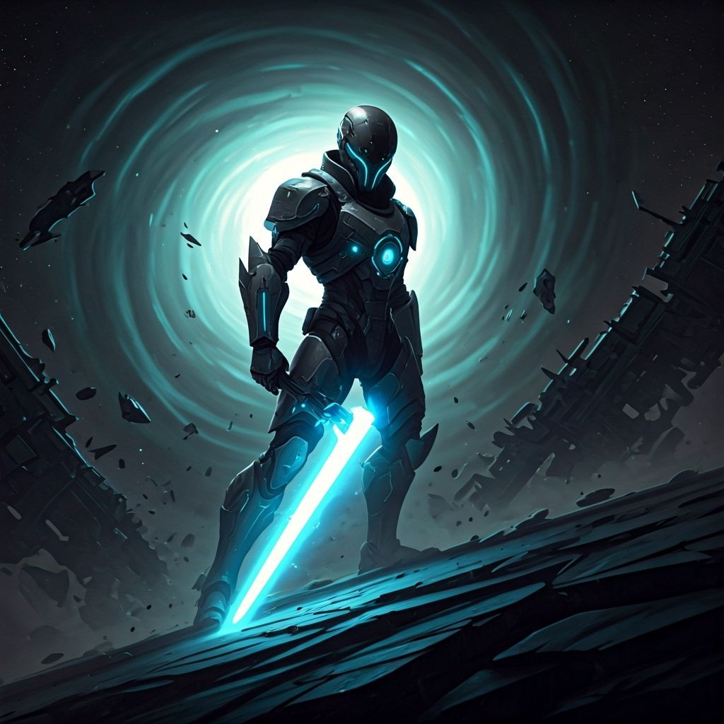 Lone Warrior in Nebula with Energy Sword