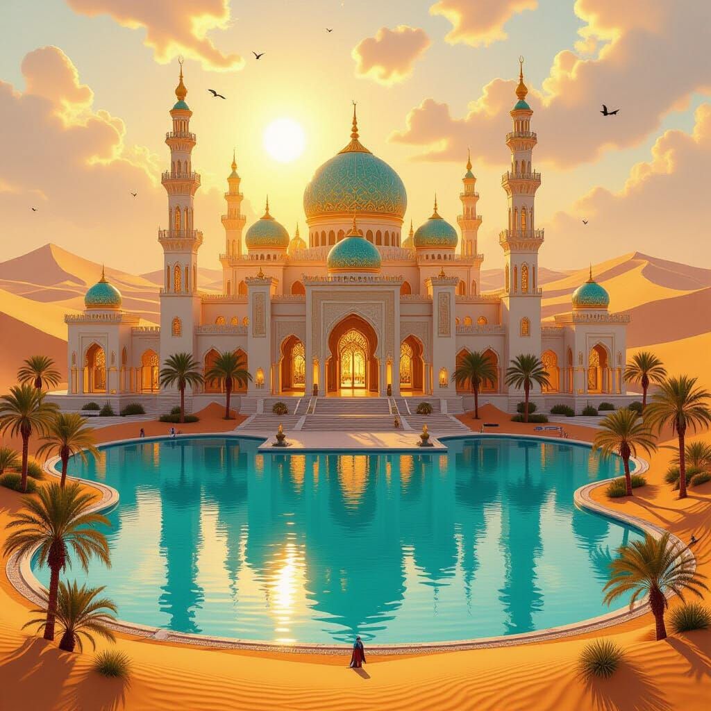 Opulent Arabian Palace in Desert Oasis
