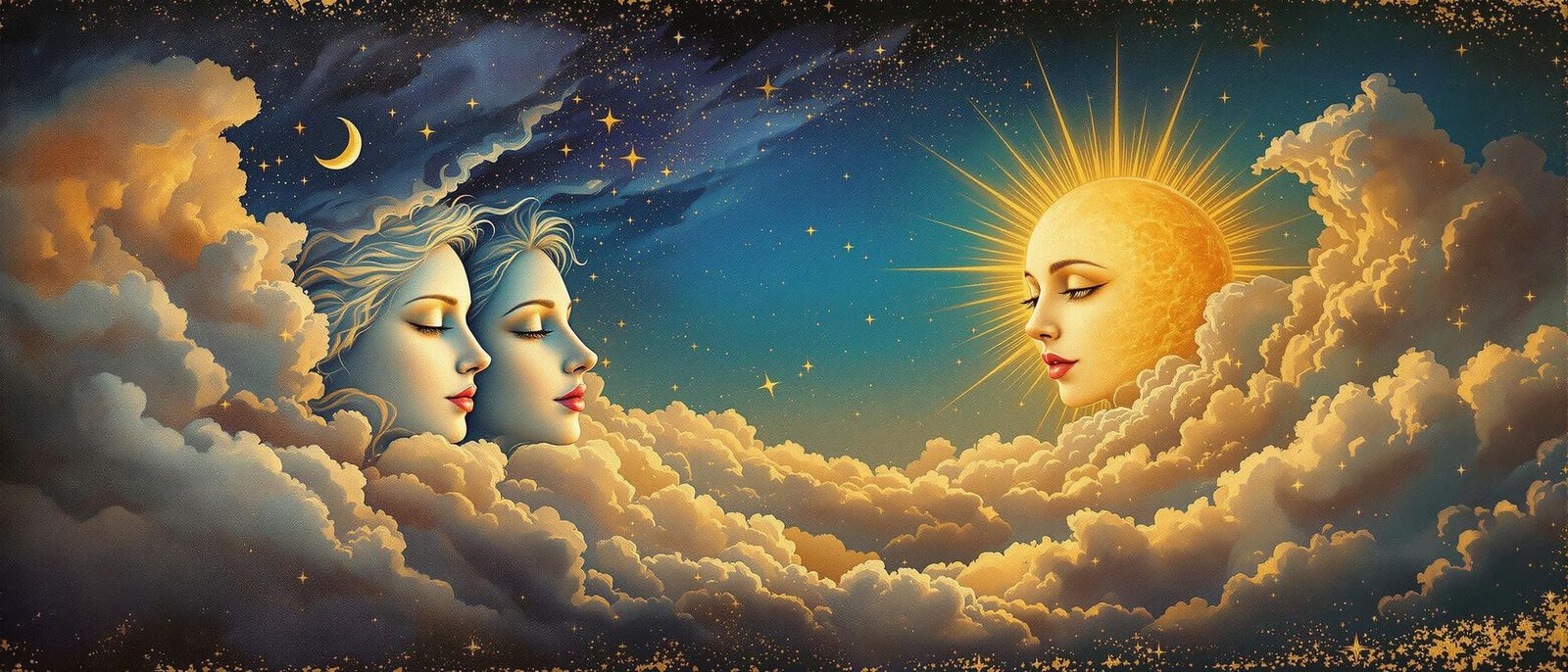 Sun and Moon Reach Across Starry Sky