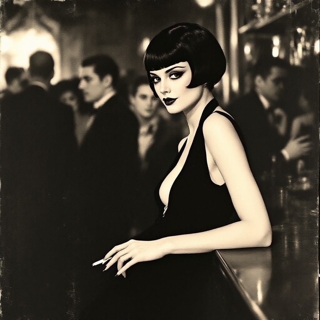 Femme Fatale in Vintage French Lithograph Style