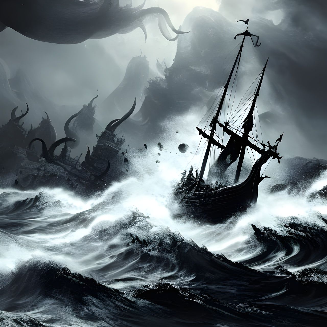 Horrifying Kraken in Stormy Sea: Textured Speedpaint