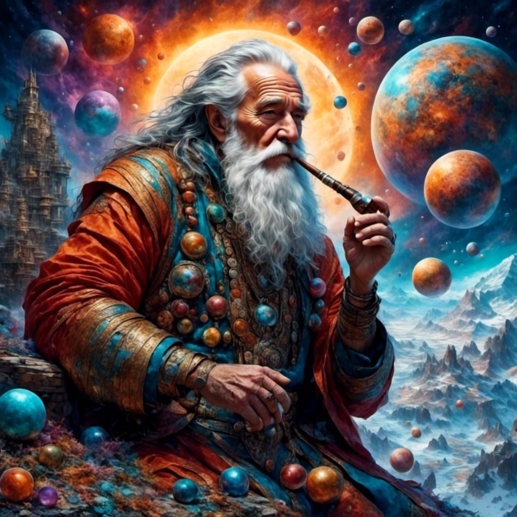 Man Smoking Pipe in Space as 3D Painting