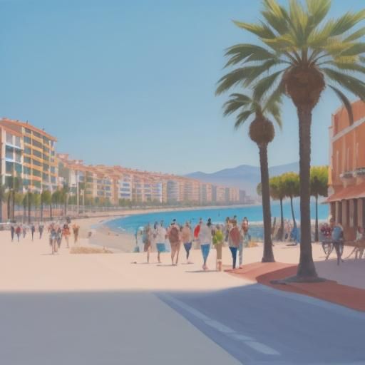 Fuengirola Promenade in Detailed Gouache Painting