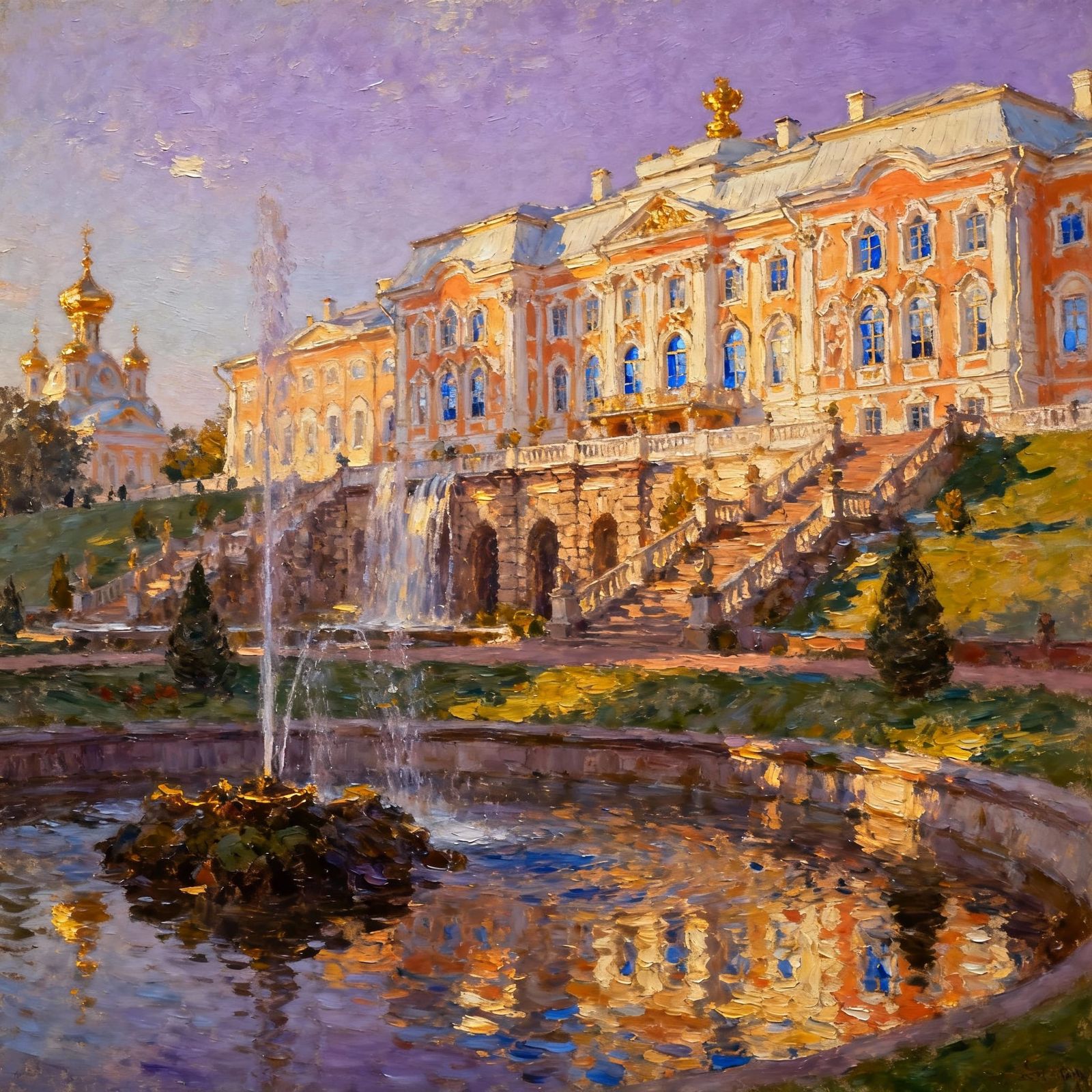 Baroque Sheremetev Mansion in Impressionistic Oil Painting S...