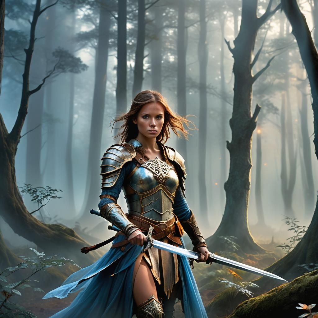 Fantasy Portrait of Medieval Woman Warrior in Forest