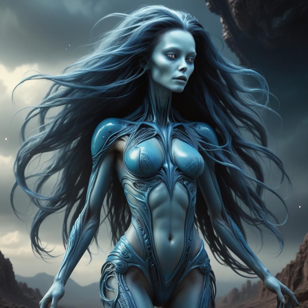 Azure Alien Woman in Digital Matte Painting