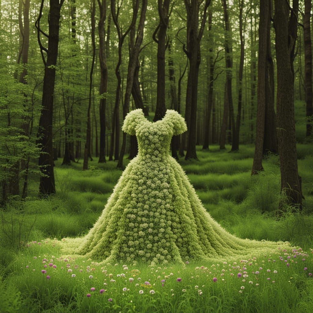 Grass Dress in Forest Clearing