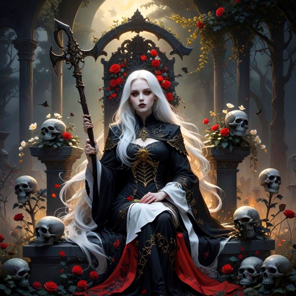 Pale Grim Reaper in Graveyard Garden: Acrylic Art