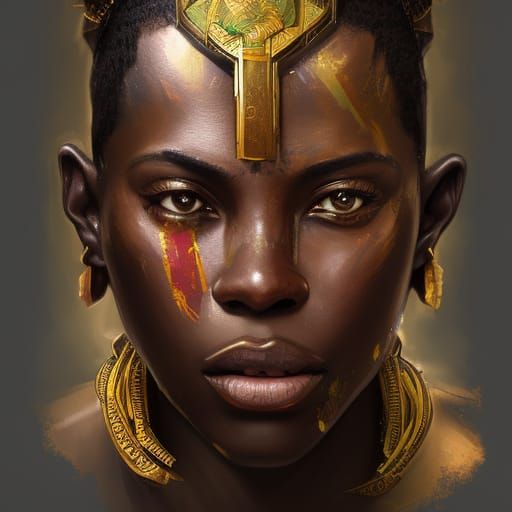Detailed Portrait of African Warrior in Digital Art Style