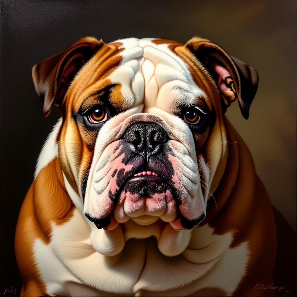 Distinguished Bulldog Portrait in Flemish Baroque Style