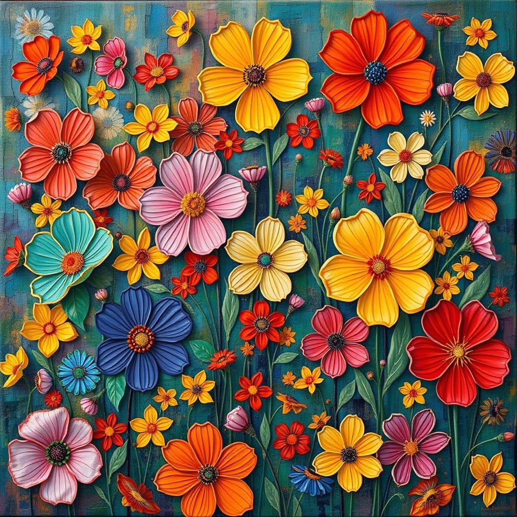 Vibrant Floral Tapestry in Textured Field