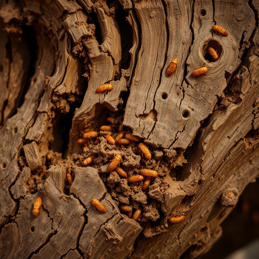 the bark of a termite infested old tree....