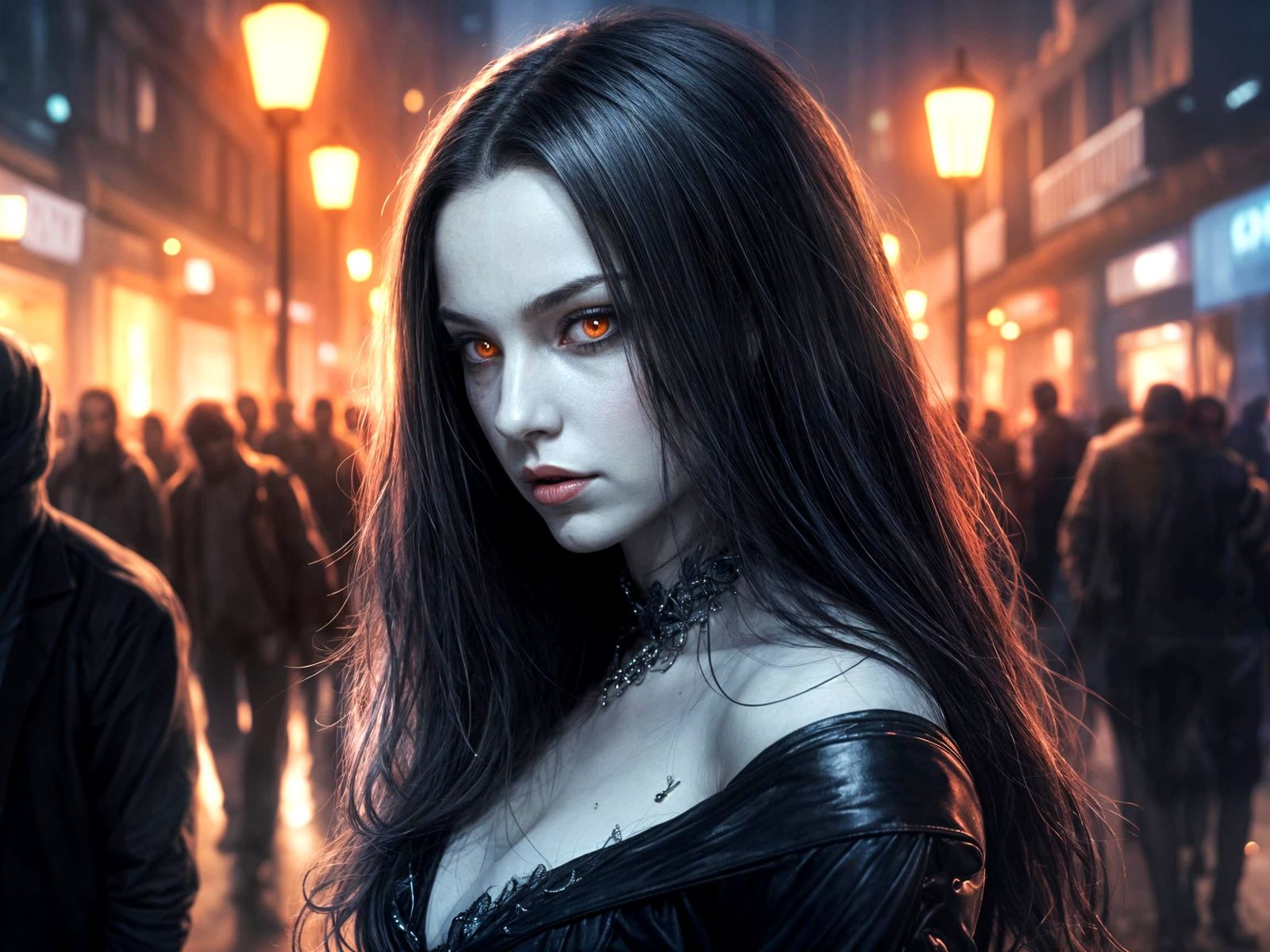 Mysterious Female Vampire in Urban Night