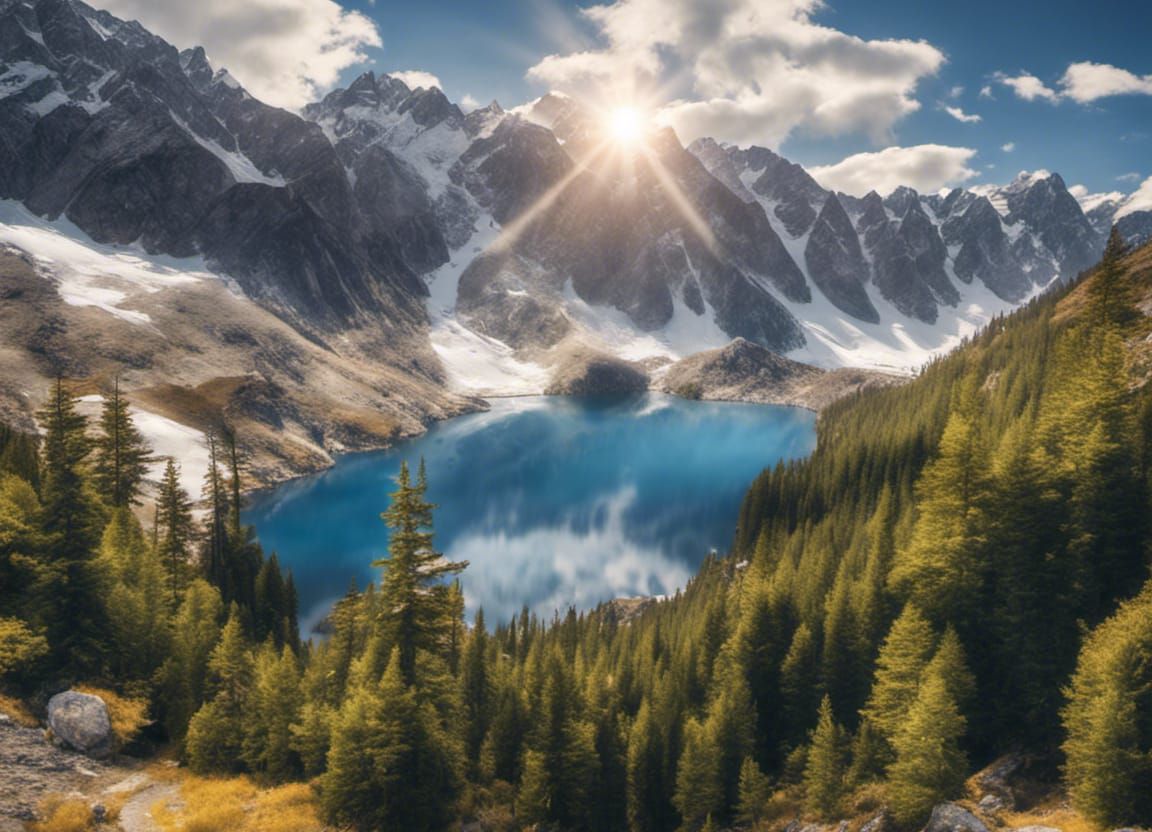 Majestic Snow-Capped Peaks in Golden Light