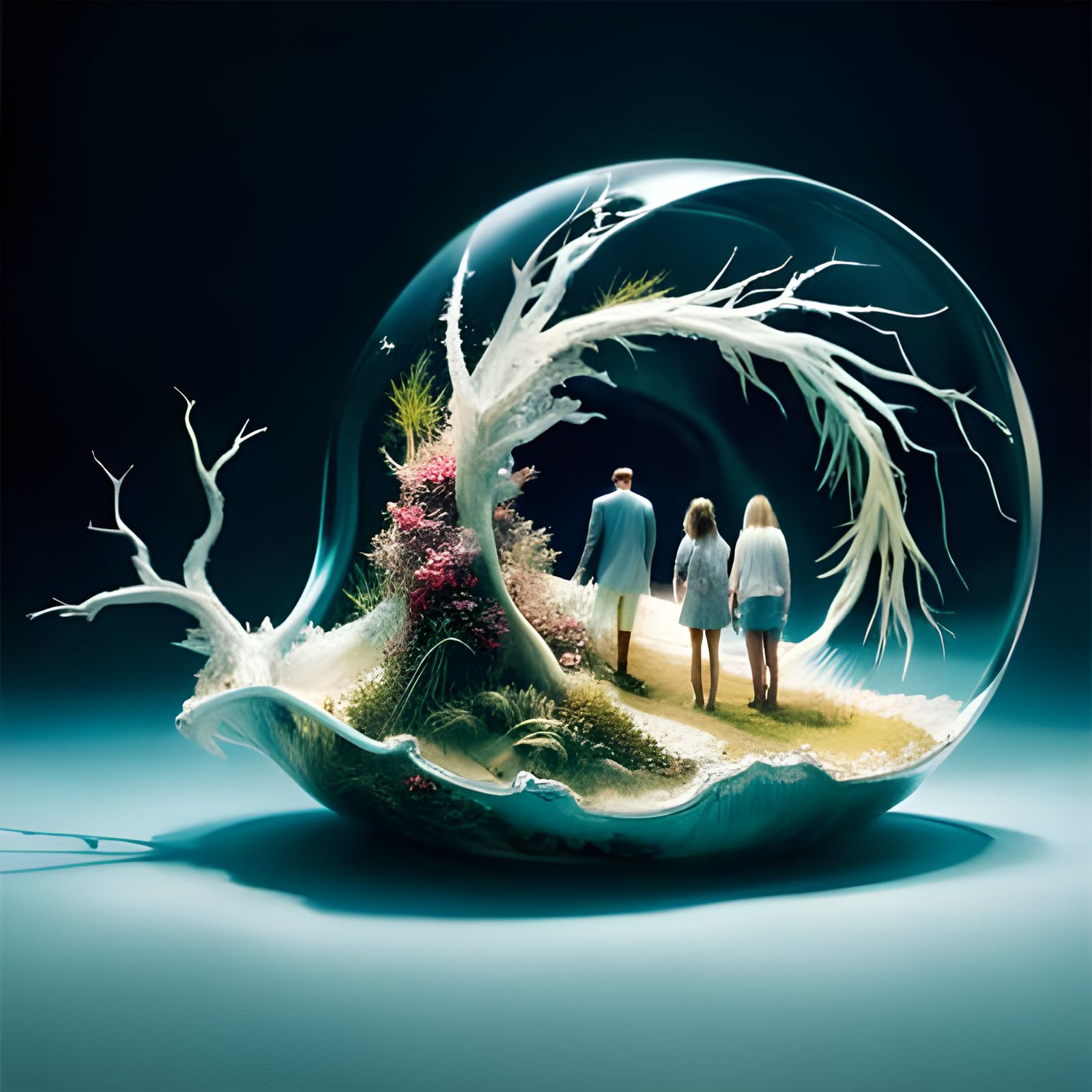 Miniature Rainforest Inside Snail Shell: Digital Art