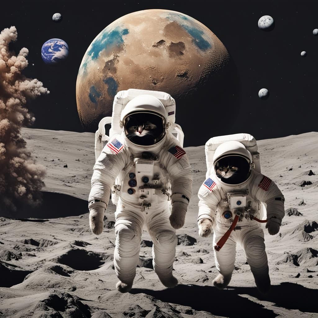 Cats in Astronaut Suits on the Moon
