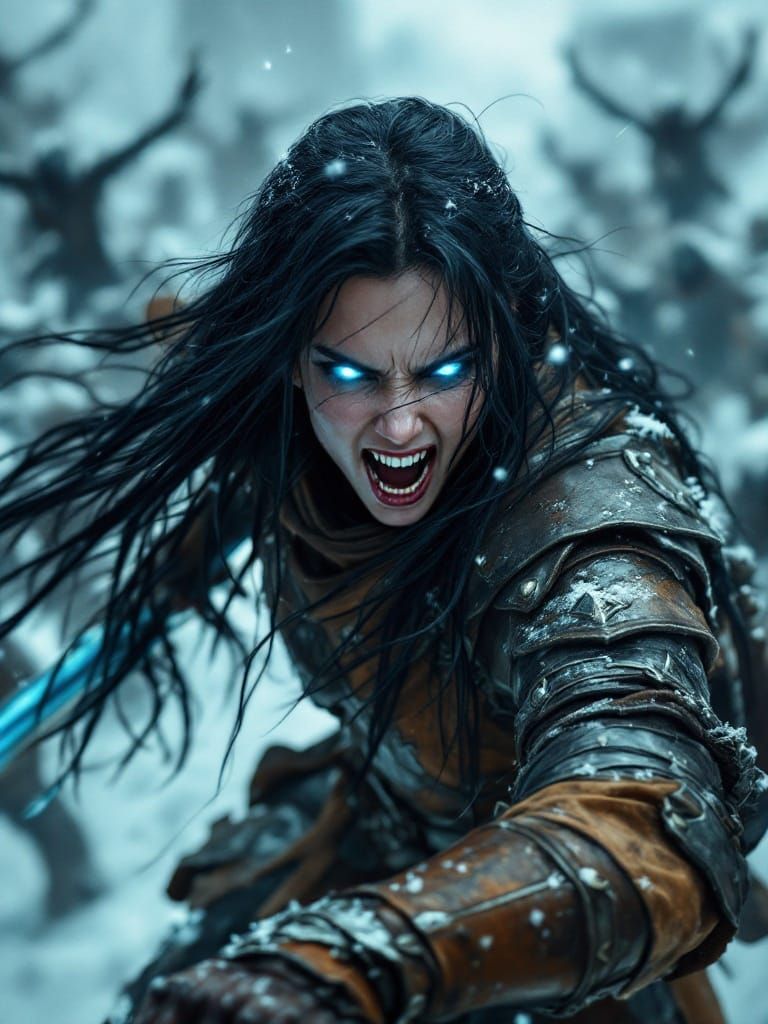Epic Warrior Unleashes Fury in Snowy Battle