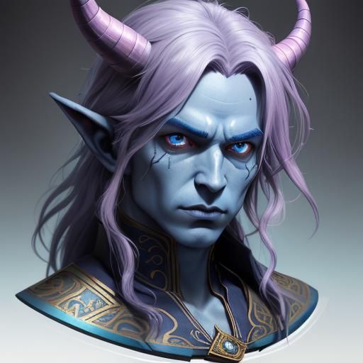 Tiefling Male Portrait in Hyperdetailed Style