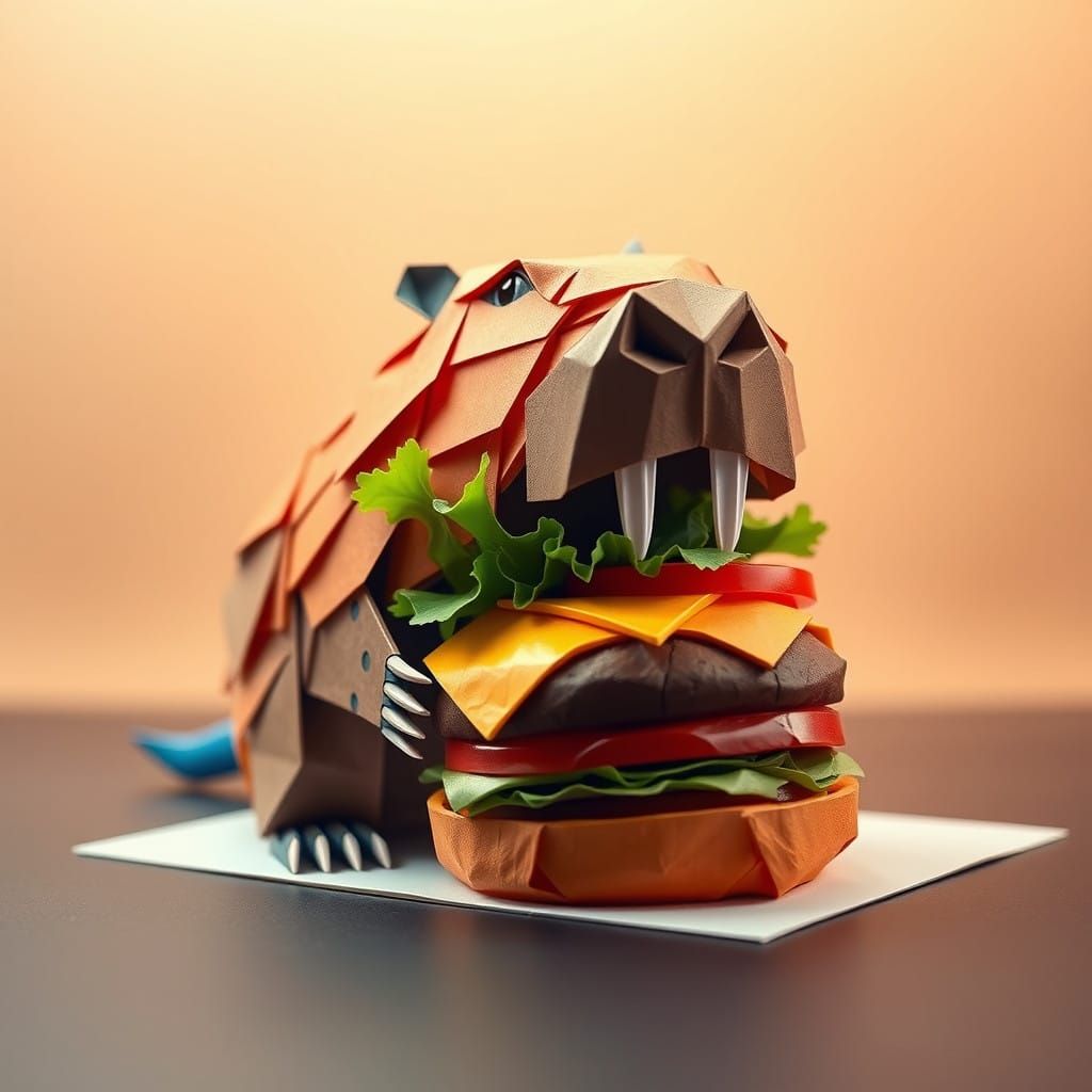 Capybara in Whimsical Origami Burger Scene
