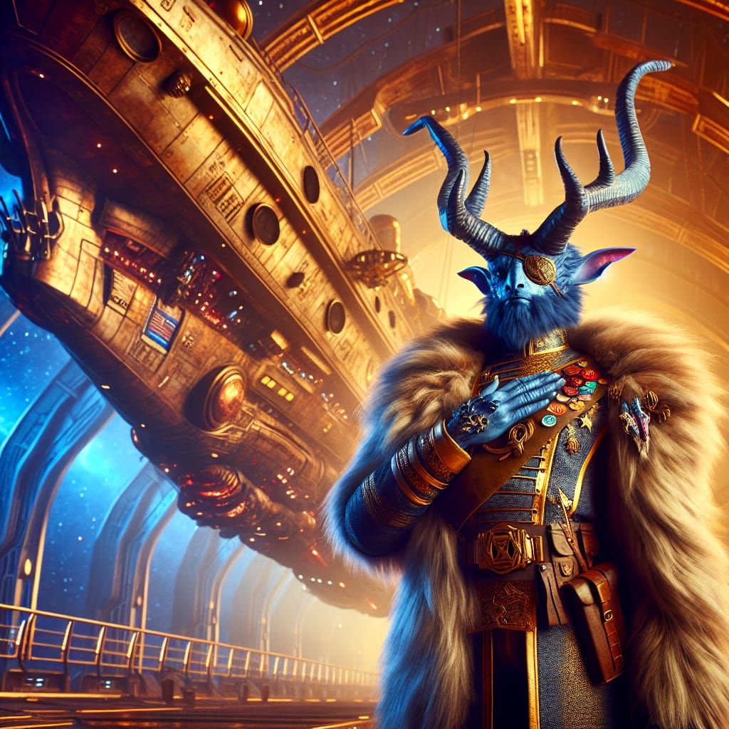 Firbolg Space Admiral Saluting in Art Nouveau Style