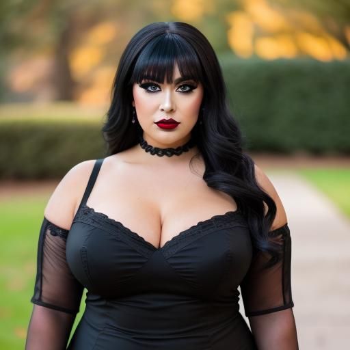 Voluptuous Goth Girl in Revealing Dress: Photography