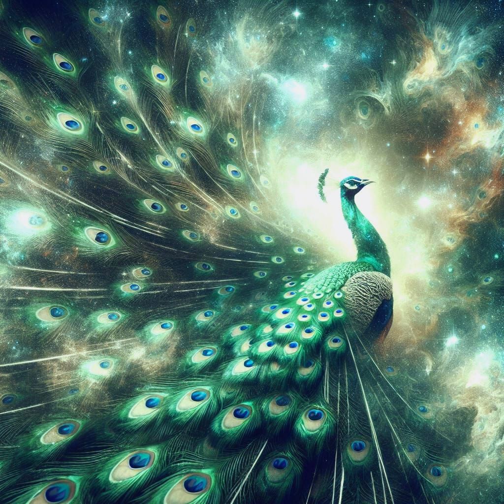 Ethereal Peacock Display in Renaissance-Inspired Double Expo...