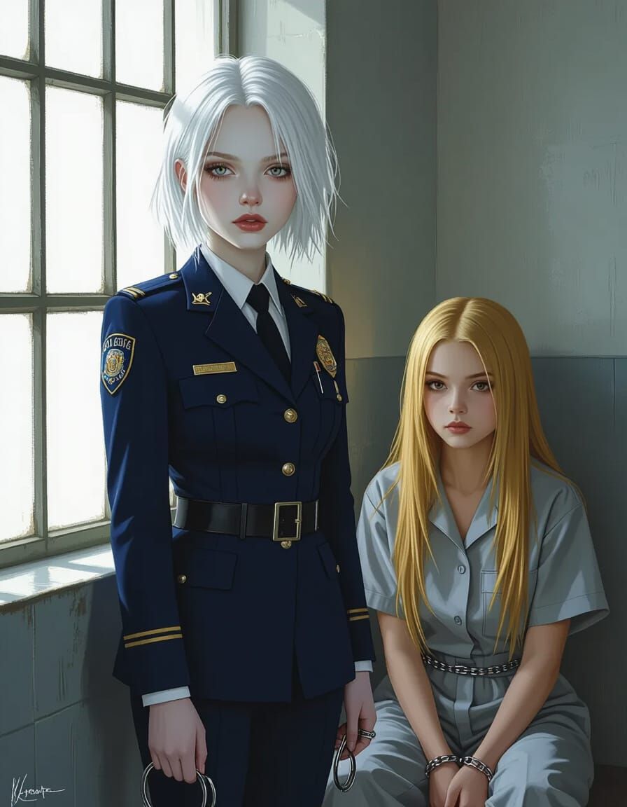 Albino Woman in Police Uniform: Hyperrealistic Portrait